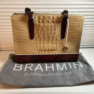 Brahmin Anywhere Tote Tricolor Vanilla Leather Shoulder Bag. FREE SHIPPING